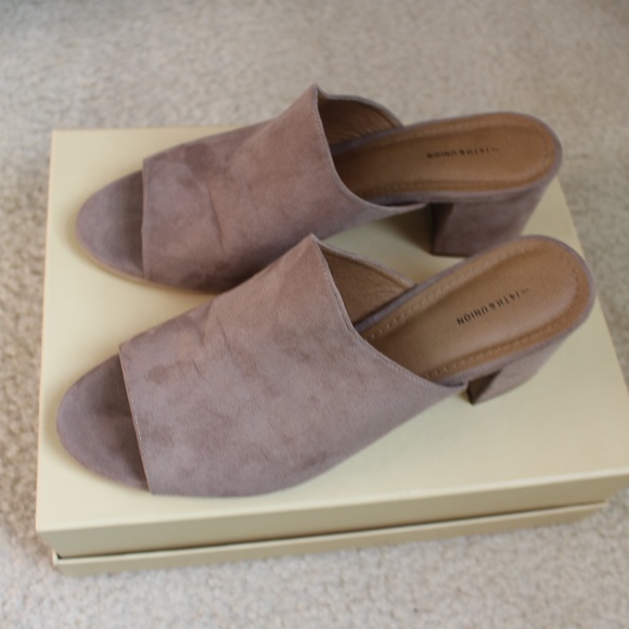 Suede Peep Toe Heel Slip On Mules Chunky Suede Shoes Size 10 - Picture 2 of 8